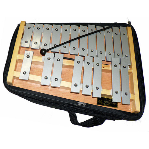 Percussion Plus 20-Note Glockenspiel with Natural Wood Frame, Metal Keys, Beaters, and Carry Bag