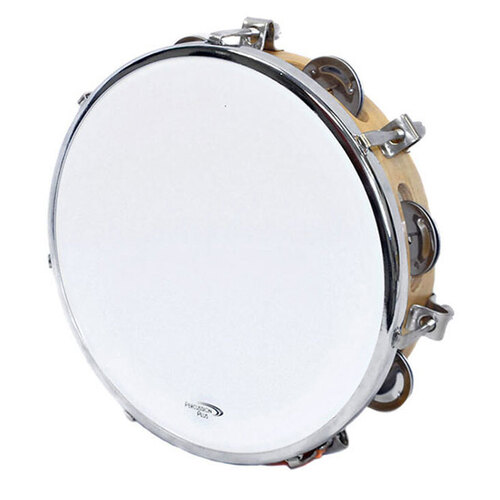 Percussion Plus 10" Wooden Tuneable Tambourine with 8-Single Rows of Jingles