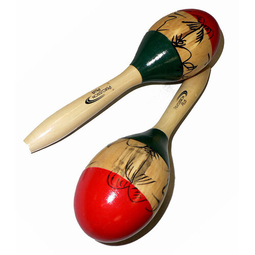 Percussion Plus Wooden Maracas - 3-Tone & Patterned Finish, 24.5cm Length, 7.4cm Head Diameter, Sold as a Pair