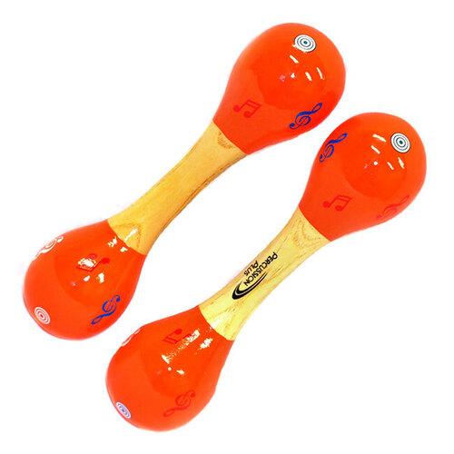 Percussion Plus Double-ended Wooden Maracas, Orange & Natural, 18.5cm Length, 5cm Head Diameter, Sold as a Pair