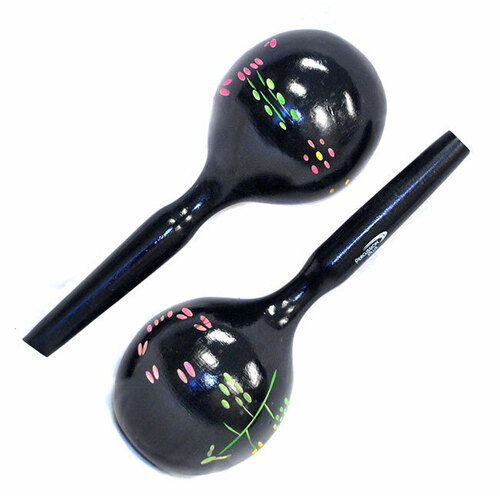 Percussion Plus Large Black & Patterned Wooden Maracas - Pair, 28cm Length, 9.7cm Head Diameter