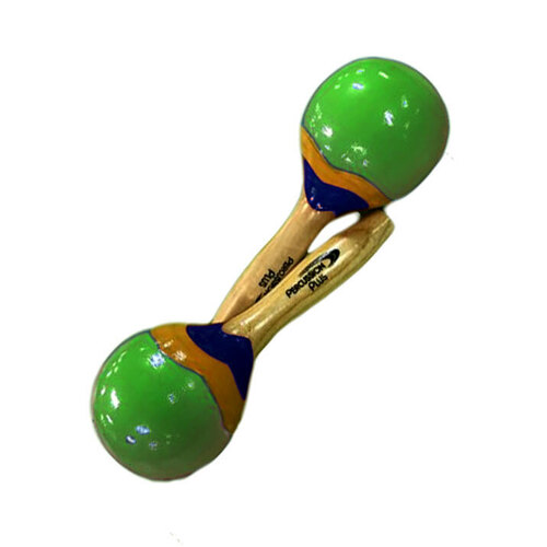 Percussion Plus Wooden Mini Maracas - Green & Patterned Finish, 13cm Length, 5cm Head Diameter, Sold as Pair