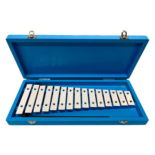 Percussion Plus 15-Note Glockenspiel with Blue Wooden Case and Beaters