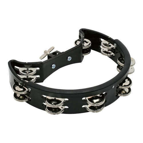 Percussion Plus Half Moon Tambourine with 8 Double Rows of Jingles and Mount - Black
