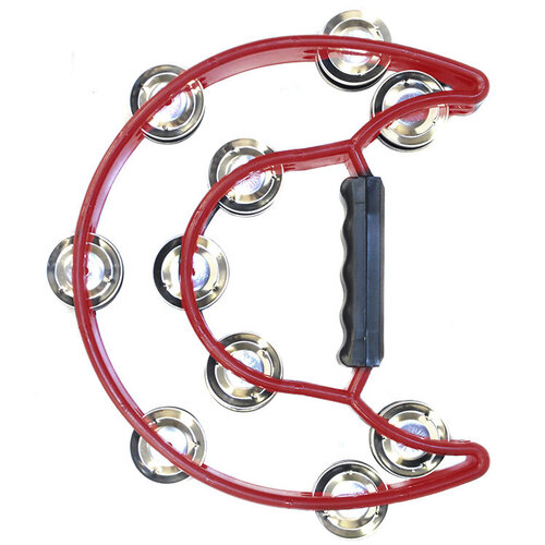 Percussion Plus Half Moon Tambourine Red with 10 Double Rows of Jingles