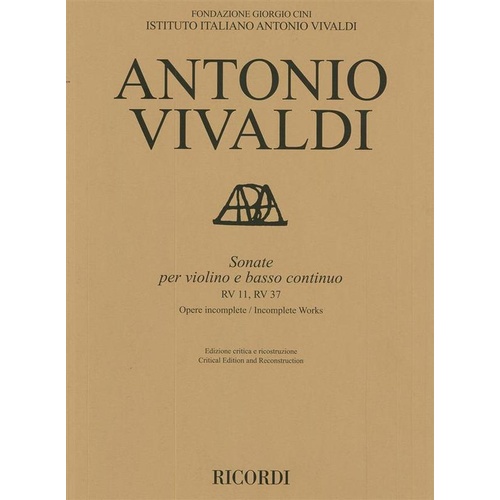 Vivaldi - Sonatas Rv 11 Rv 37 Violin/ Basso Continuo Book