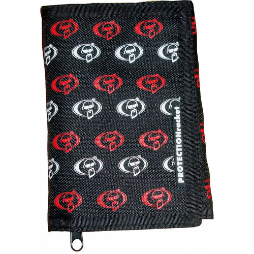Protection Racket Black Wallet with Red & White Logo, Velcro Closure, 3 Card Compartments, Zipped Pocket, 14cm x 9cm x 3cm