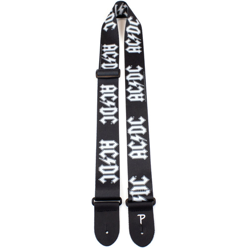 Perris 2" Polyester AC/DC Licensed Guitar Strap - White Logo on Black, Adjustable 39" to 58"