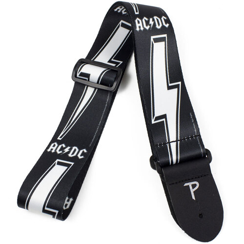 Perris 2" Polyester AC/DC Guitar Strap with White Logo & Lightning Bolt, Adjustable 39" to 58"