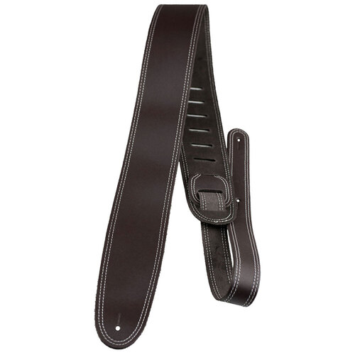 Perris 2.5" Brown Double Stitched Genuine Leather Guitar Strap, Adjustable 41" to 56"