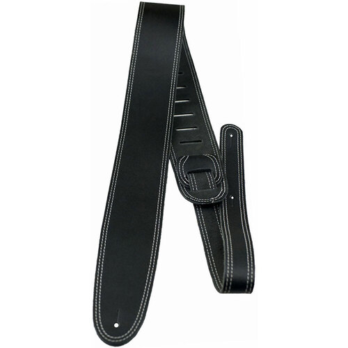 Perris 2.5" Double Stitched Genuine Leather Guitar Strap - Black, Adjustable 41" to 56"
