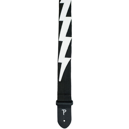 Perris 2" Poly Pro Guitar Strap with White Leather Lightning Bolt Design & Adjustable Length 39" to 58"