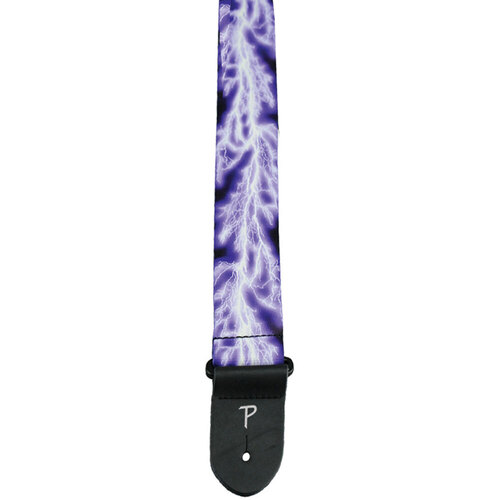 Perris 2" Purple Lightning Guitar Strap with Leather Ends, Adjustable 39" to 58"