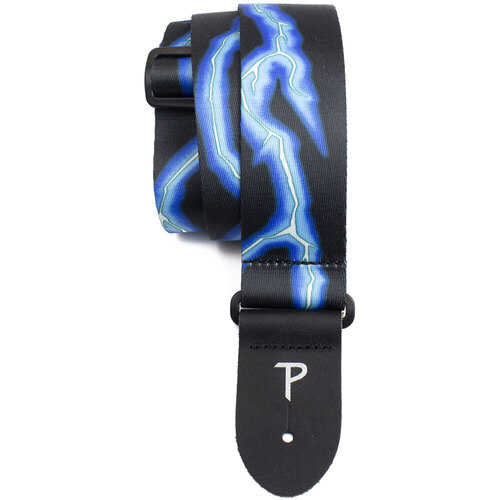 Perris 2" Blue Lightning Guitar Strap with Leather Ends, Adjustable 39" to 58"
