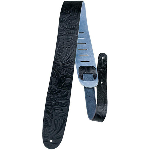Perris 2.5" Embossed Western Flower Leather Guitar Strap Black