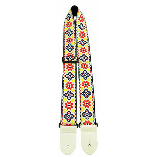 Perris 2" Jacquard Ribbon Guitar Strap with Leather Ends, Floral Design, Adjustable 39" to 58"