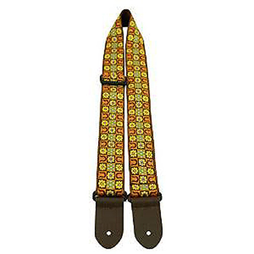 Perris 2" Jacquard Ribbon Guitar Strap with Leather Ends - Floral Design, Adjustable 39" to 58"