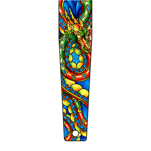 Perris 2.5" Leather Tattoo Johnny "Colourful Dragon" Guitar Strap, Adjustable 44.5"-53"