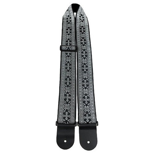 Perris 2.5" Metallic Jacquard Guitar Strap Silver Crosses Design Adjustable 39" to 58"
