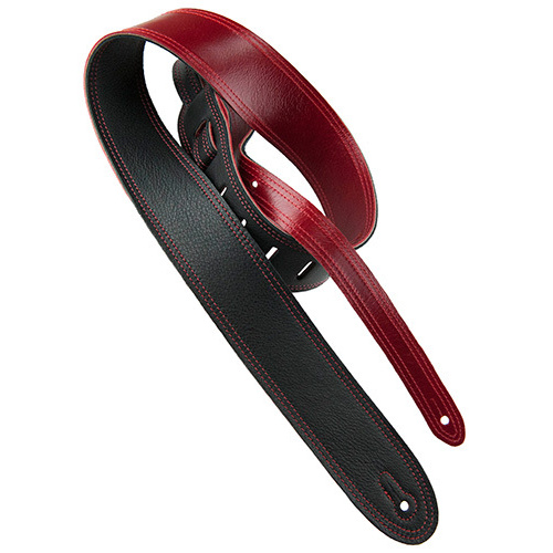 Perris 2" Deluxe Soft Italian Leather Reversible Guitar Strap - Black/Cherry, Adjustable 44.5" to 53"