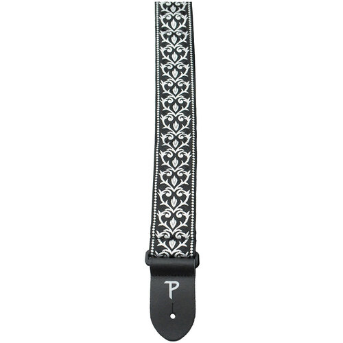 Perris 2" Jacquard Guitar Strap Black & White Tribal Design Leather Ends Adjustable 39" to 58"