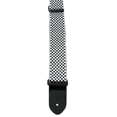 Perris 2" Black & White Checker Jacquard Guitar Strap with Leather Ends, Adjustable 39" to 58"