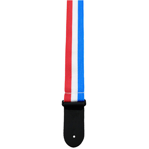 Perris 2" Poly Pro Guitar Strap Red, White & Blue Stripe with Black Leather Ends, Adjustable 39" to 58"