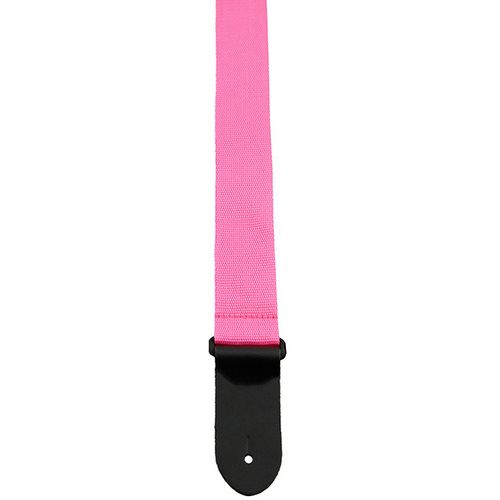 Perris 2" Pink Poly Pro Guitar Strap with Black Leather Ends, Adjustable 39" to 58"