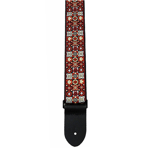 Perris 2" Jacquard Guitar Strap - Red, Black & White Noughts & Crosses, Adjustable 39" to 58"