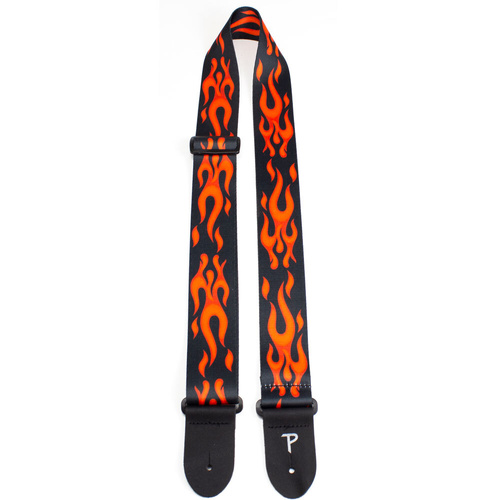 Perris 2" Polyester Red Flames Guitar Strap with Leather Ends, Adjustable 39" to 58"
