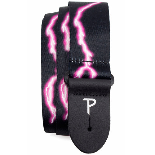 Perris 2" Pink Lightning Bolt Guitar Strap with Leather Ends, Adjustable 39" to 58"