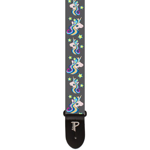 Perris 2" Cute Unicorns Polyester Guitar Strap with Black Leather Ends, Adjustable 34"-51"