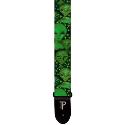 Perris 2" Green Aliens Guitar Strap with Leather Ends, Adjustable 34" to 51"