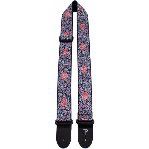 Perris 2" Jacquard Guitar Strap Blue & Red Flower Pattern Leather Ends Adjustable 39" to 58"