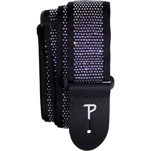 Perris 2.5" Jacquard Guitar Strap with Mini Rhinestones, Adjustable 39"-58", Black Design