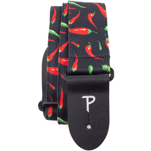 Perris 2" Adjustable Fabric Guitar Strap - Red Pepper Allover Design with Black Leather Ends