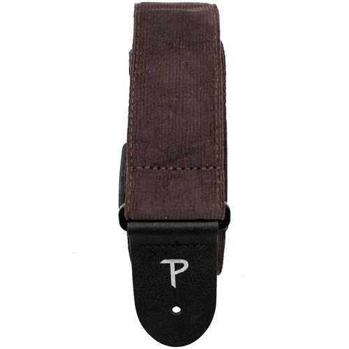 Perris 2" Brown Corduroy Guitar Strap with Black Leather Ends, Adjustable 39" to 58"