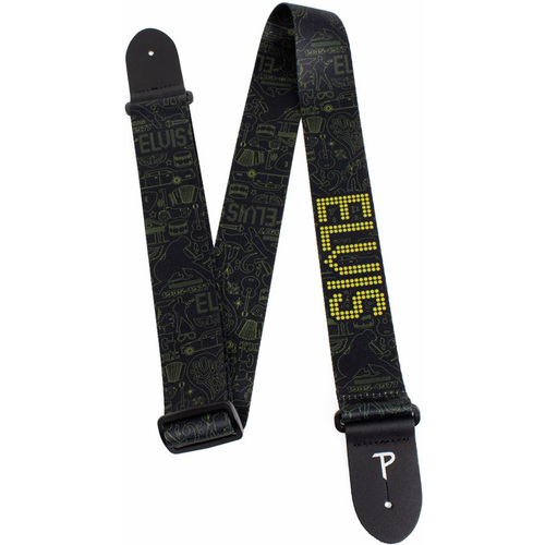 Perris 2" Polyester Elvis Presley Gold Silhouette Guitar Strap, Adjustable 39" to 58"