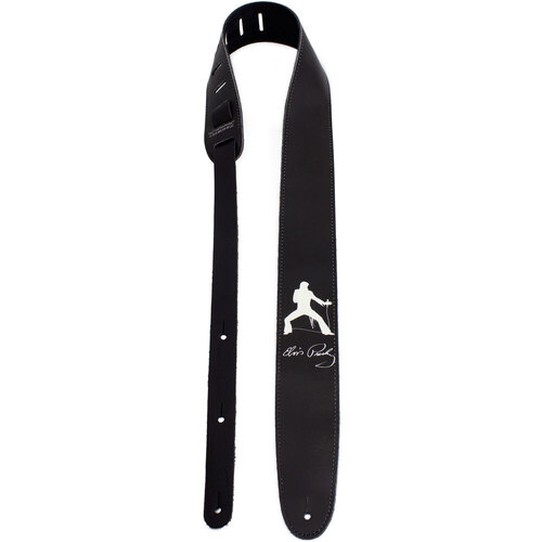Perris 2.5" Leather Elvis Silhouette High Res Print Black Licensed Guitar Strap