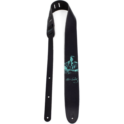 Perris 2.5" Elvis High Res Print Black Leather Licensed Guitar Strap, Adjustable 44.5" to 53"