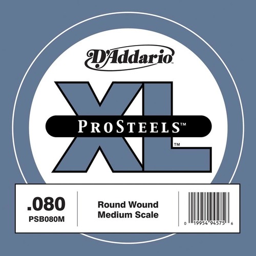 D'Addario PSB080M ProSteels Bass Guitar Single String, Medium Scale, .080