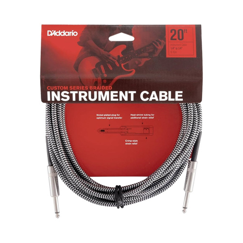 20FT D'Addario PW-BG-20BG Braided Instrument Cable Black-Grey