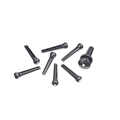Planet Waves Injected Molded Bridge Pins with End Pin Set, Ebony with Ivory Dot