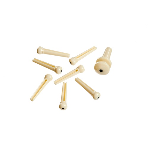Planet Waves Injected Molded Bridge Pins with End Pin, Set of 7, Ivory with Black Dot