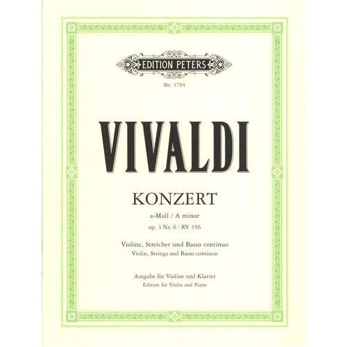 Vivaldi Concerto Op. 3 No. 6 A Minor RV 356 Violin/Bk/CD Edition Peters
