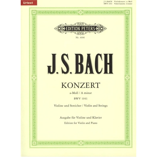 Concerto BWV 1041 A Minor Violin and Piano Book with CD by Johann Sebastian Bach