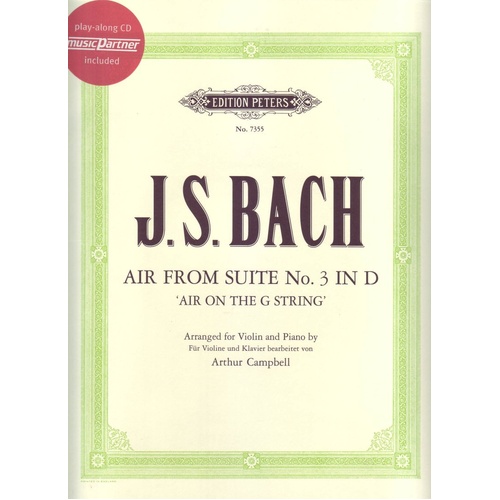 Air on the G String for Violin and Piano Book/CD by Johann Sebastian Bach, Edition Peters