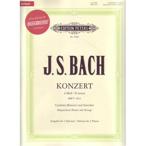 Bach Concerto No. 1 BWV 1052 D Minor Piano Book/CD Urtext Edition Peters