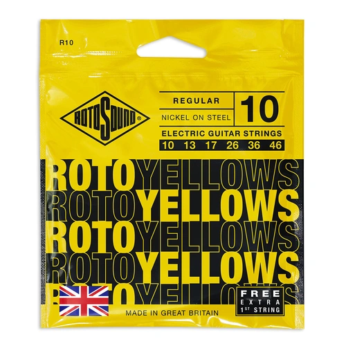 Rotosound Roto Yellows Regular Electric Guitar String Set [R10] - Nickel Plated Steel, Regular Gauge, Made in the UK, Extra 1st String Included