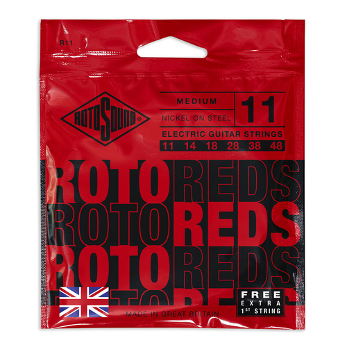 Rotosound Roto Reds Electric Guitar Strings Set 11-48 [R11] - Nickel Plated Steel, Medium Gauge, Made in UK